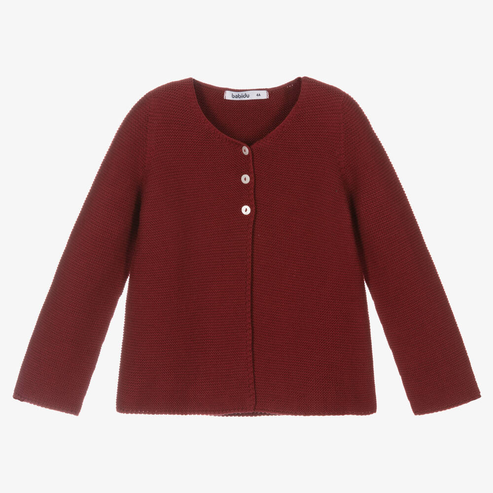 Babidu - Red Cotton Knit Cardigan | Childrensalon