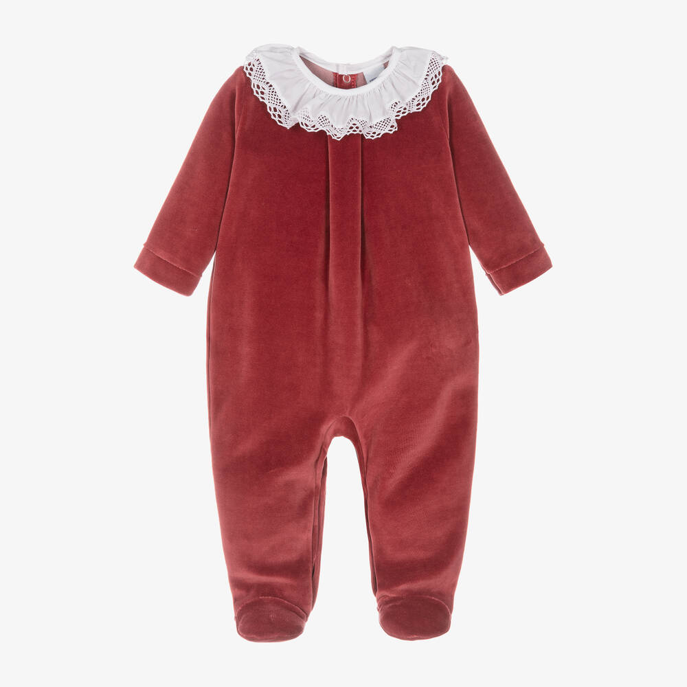 Babidu - Red Velour Babygrow | Childrensalon