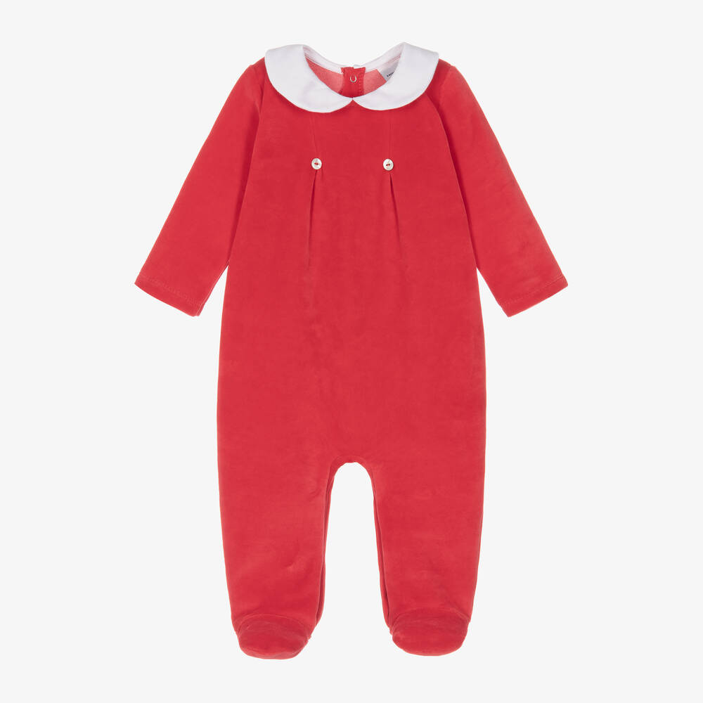 Babidu - Red Velour Babygrow | Childrensalon