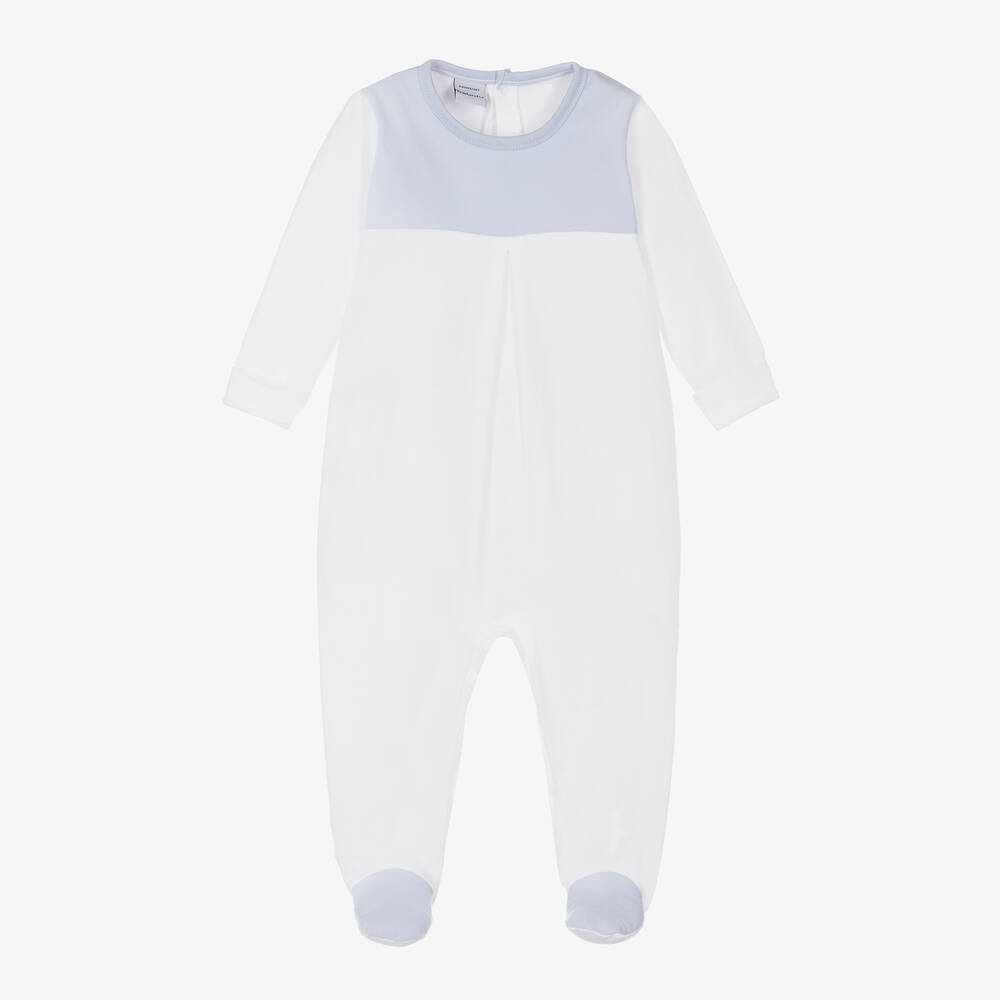 Babidu - White & Blue Cotton Babygrow | Childrensalon