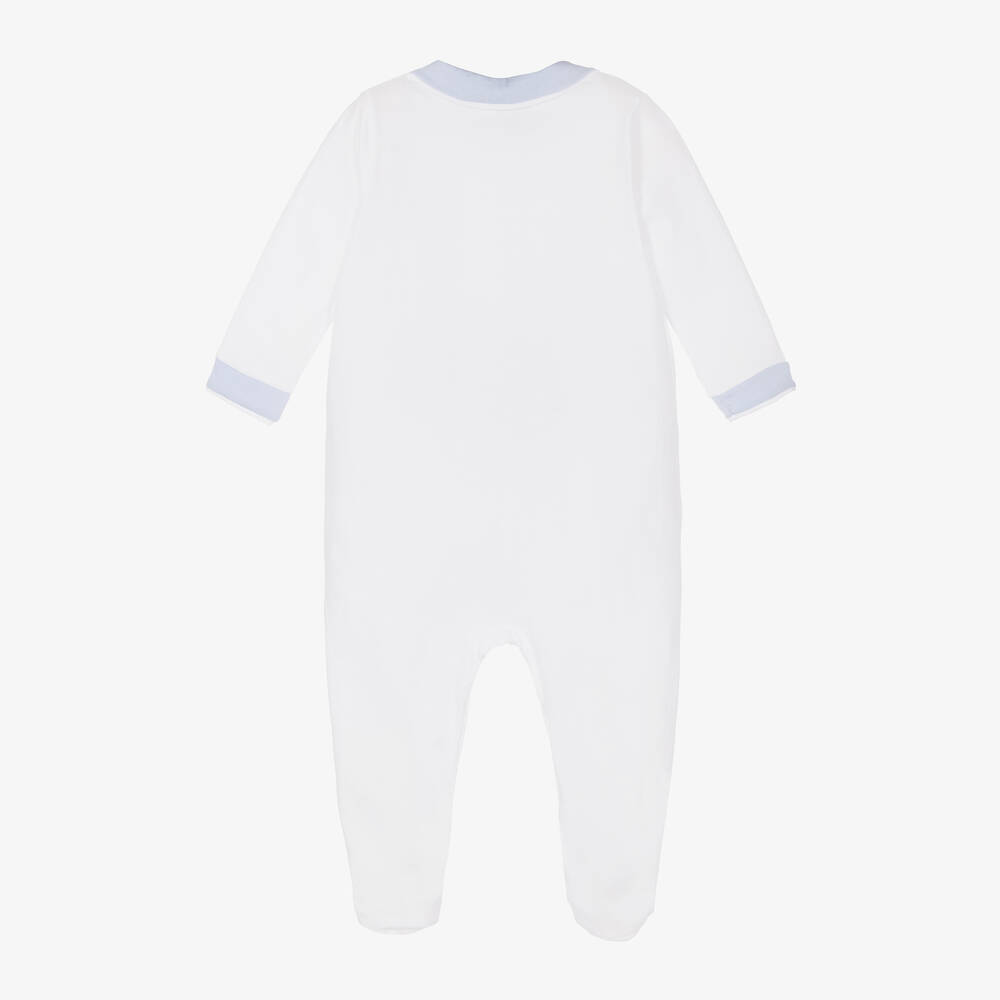 Babidu - White & Blue Cotton Babygrow | Childrensalon