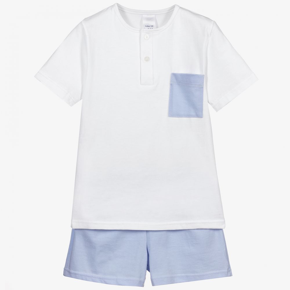 Babidu - Kurzer Schlafanzug in Weiß und Blau | Childrensalon