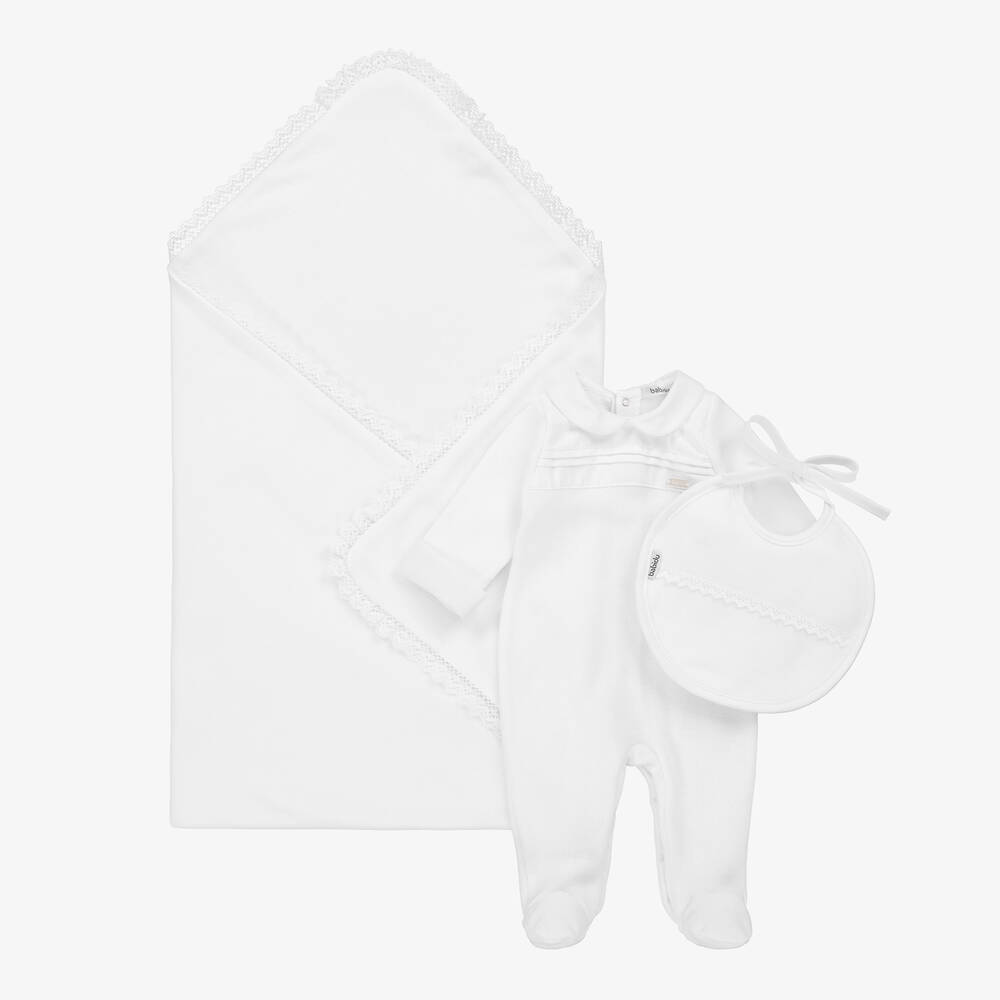 Babidu - White Cotton Babysuit Set | Childrensalon