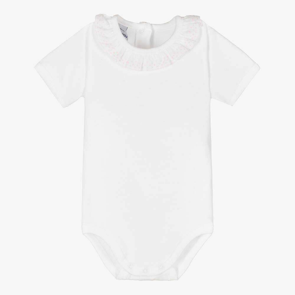 Babidu - White Cotton Ruffle Bodysuit | Childrensalon