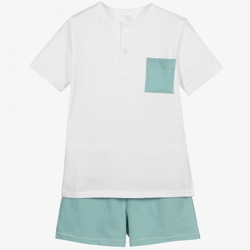 Babidu - Kurzer Schlafanzug in Weiß und Grün | Childrensalon
