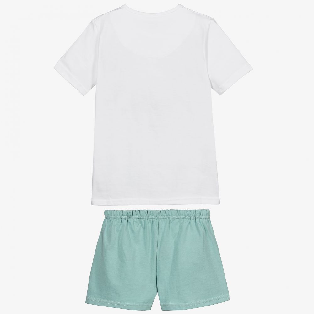 Babidu - White & Green Short Pyjamas | Childrensalon