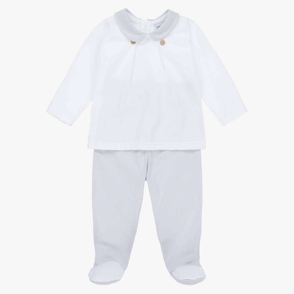 Babidu - White & Grey Cotton 2 Piece Babygrow | Childrensalon