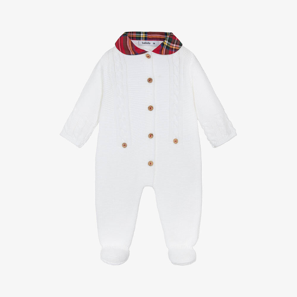 Babidu - White Knitted Babygrow | Childrensalon