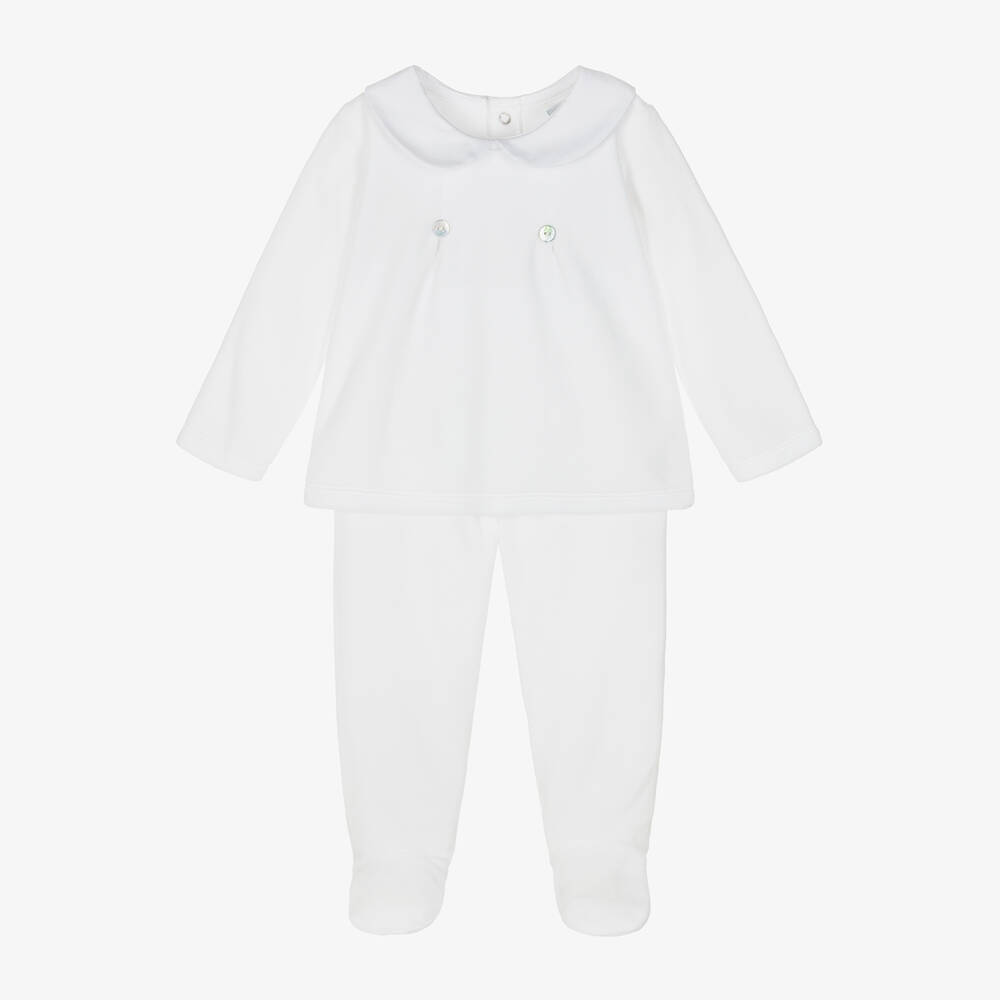 Babidu - White Velour 2 Piece Babygrow | Childrensalon