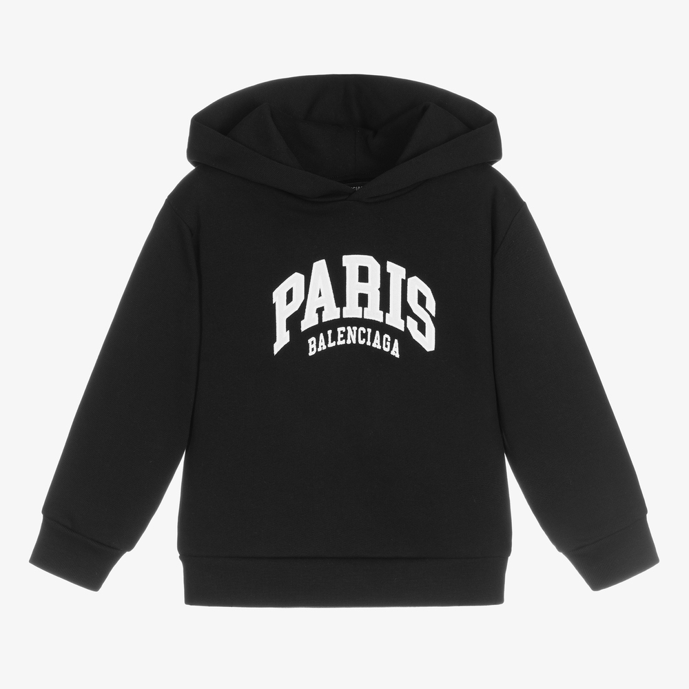 Balenciaga - Black Paris Cotton Hoodie | Childrensalon