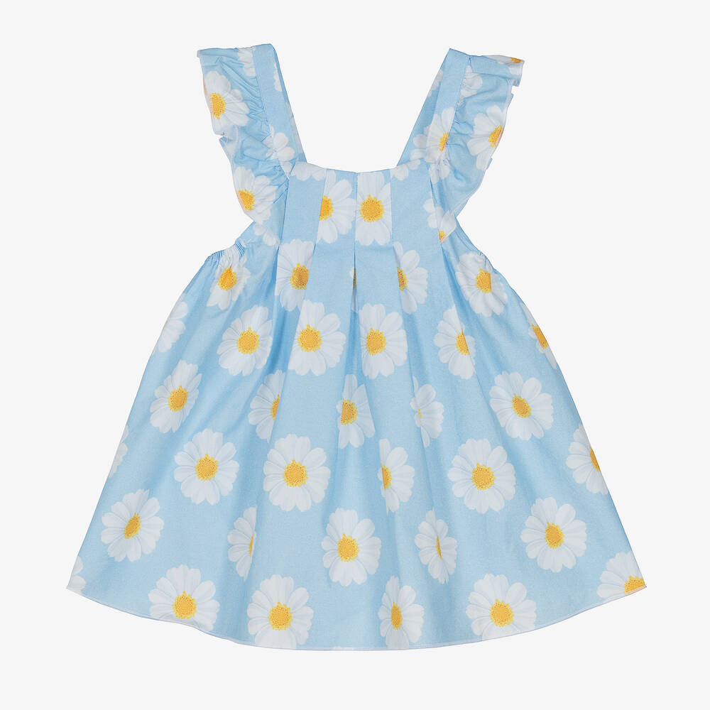 Balloon Chic Baby Girls Blue Daisy Print Cotton Dress Set