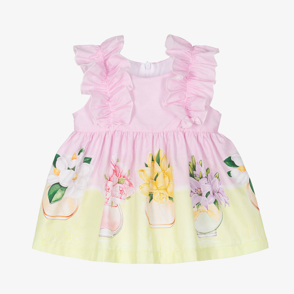 Balloon Chic - Baby Girls Pink Cotton Flower Print Dress | Childrensalon