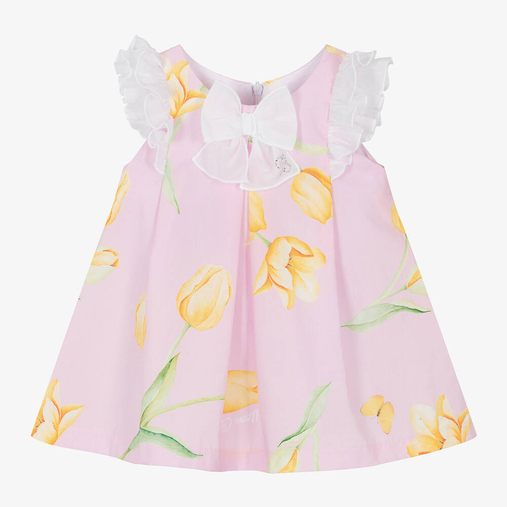 Balloon Chic - Розовое хлопковое платье с цветами для малышек | Childrensalon