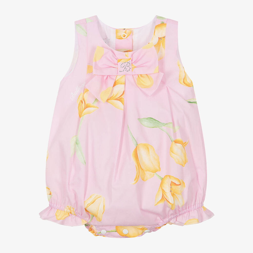 Balloon Chic - Baby Girls Pink Floral Cotton Shortie | Childrensalon