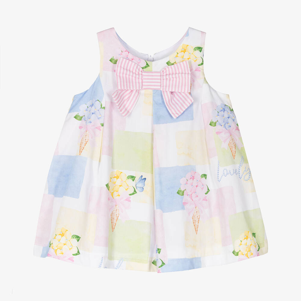 Balloon Chic - Baby Girls White Cotton Patch Print Dress | Childrensalon