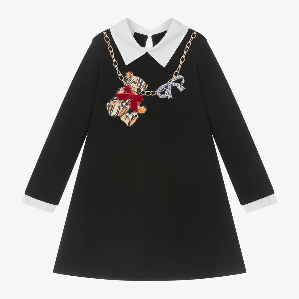 Balloon Chic - Girls Black Cotton Bear Necklace Dress | Childrensalon