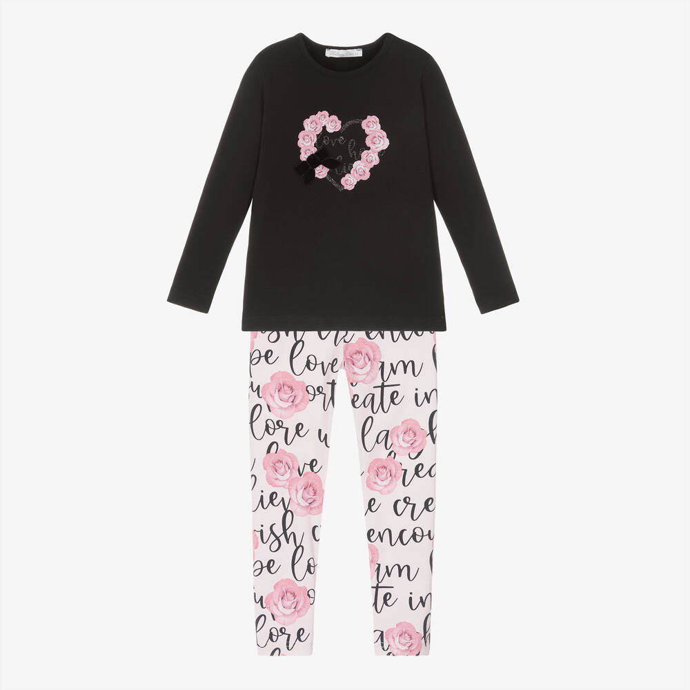 Balloon Chic - Ensemble Leggings en Coton Noir & Rose pour Fille | Childrensalon