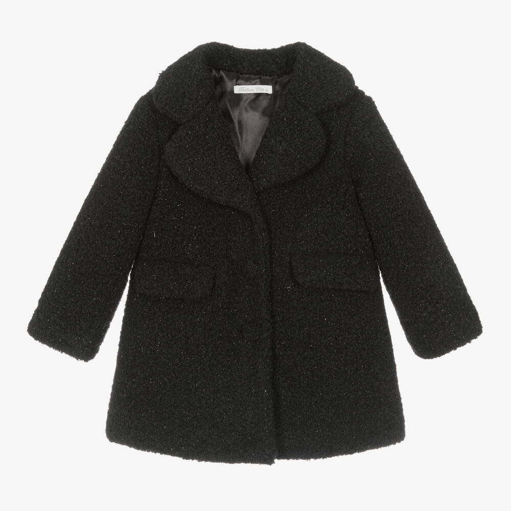 Balloon Chic - Girls Black Sparkly Bouclé Coat | Childrensalon