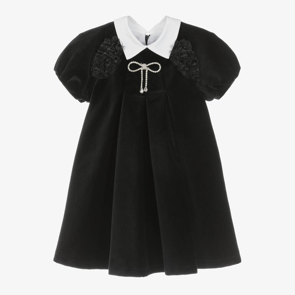 Balloon Chic - Girls Black Velvet & Diamanté Bow Dress | Childrensalon