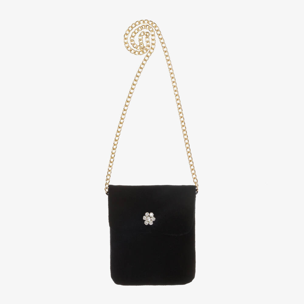 Balloon Chic - Girls Black Velvet Shoulder Bag (13cm) | Childrensalon