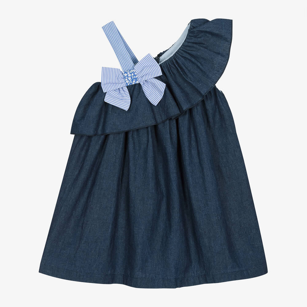 Balloon Chic - Girls Blue Chambray Bow Dress | Childrensalon