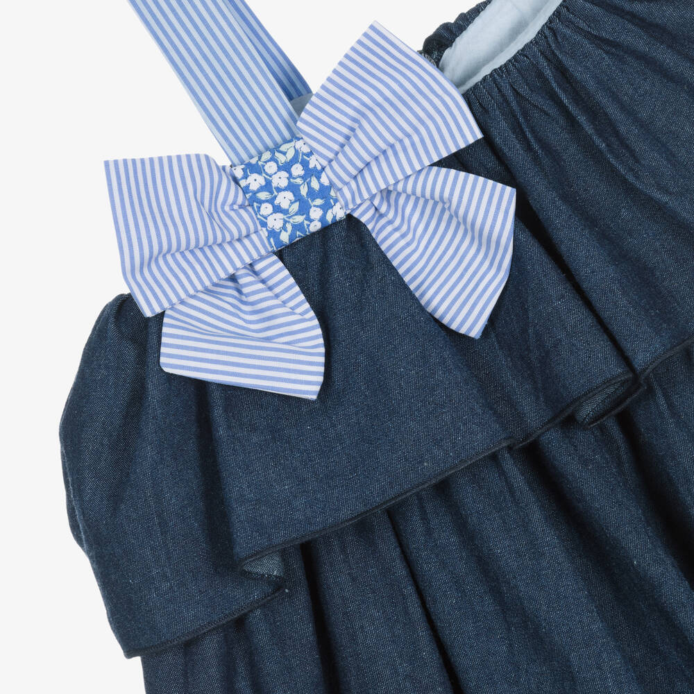 Balloon Chic - Girls Blue Chambray Bow Dress | Childrensalon