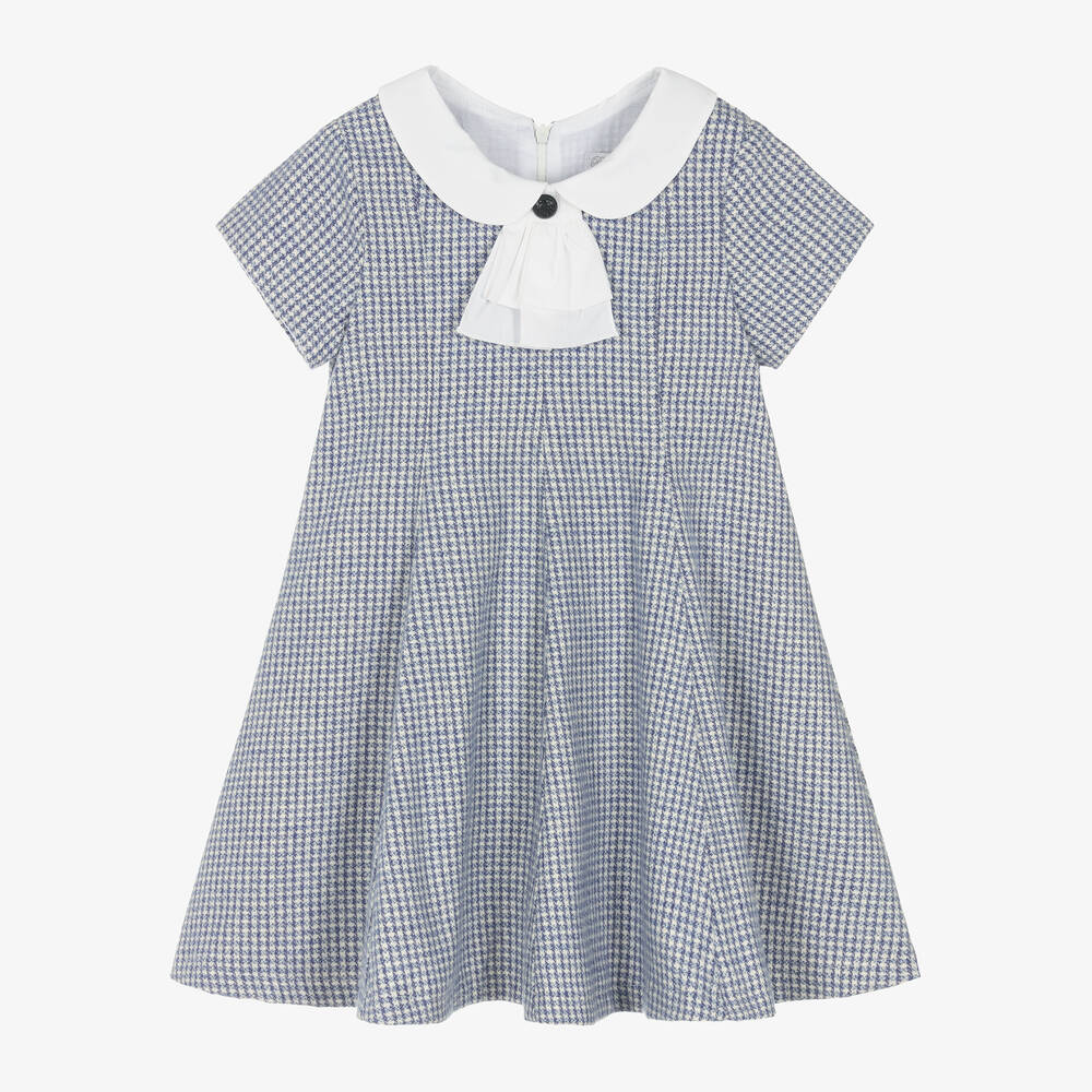 Balloon Chic - Girls Blue Checked Cotton Dress | Childrensalon