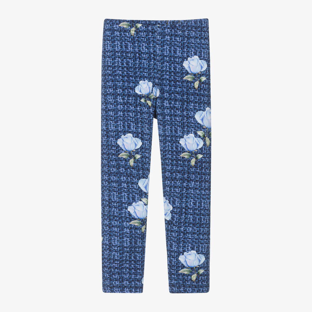 Balloon Chic - Girls Blue Cotton Floral Leggings | Childrensalon