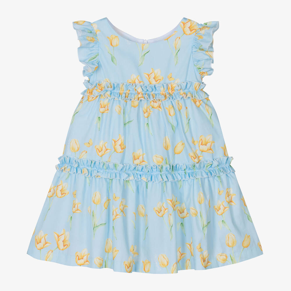 Balloon Chic Babies' Girls Blue Cotton Tulip Ruffle Dress