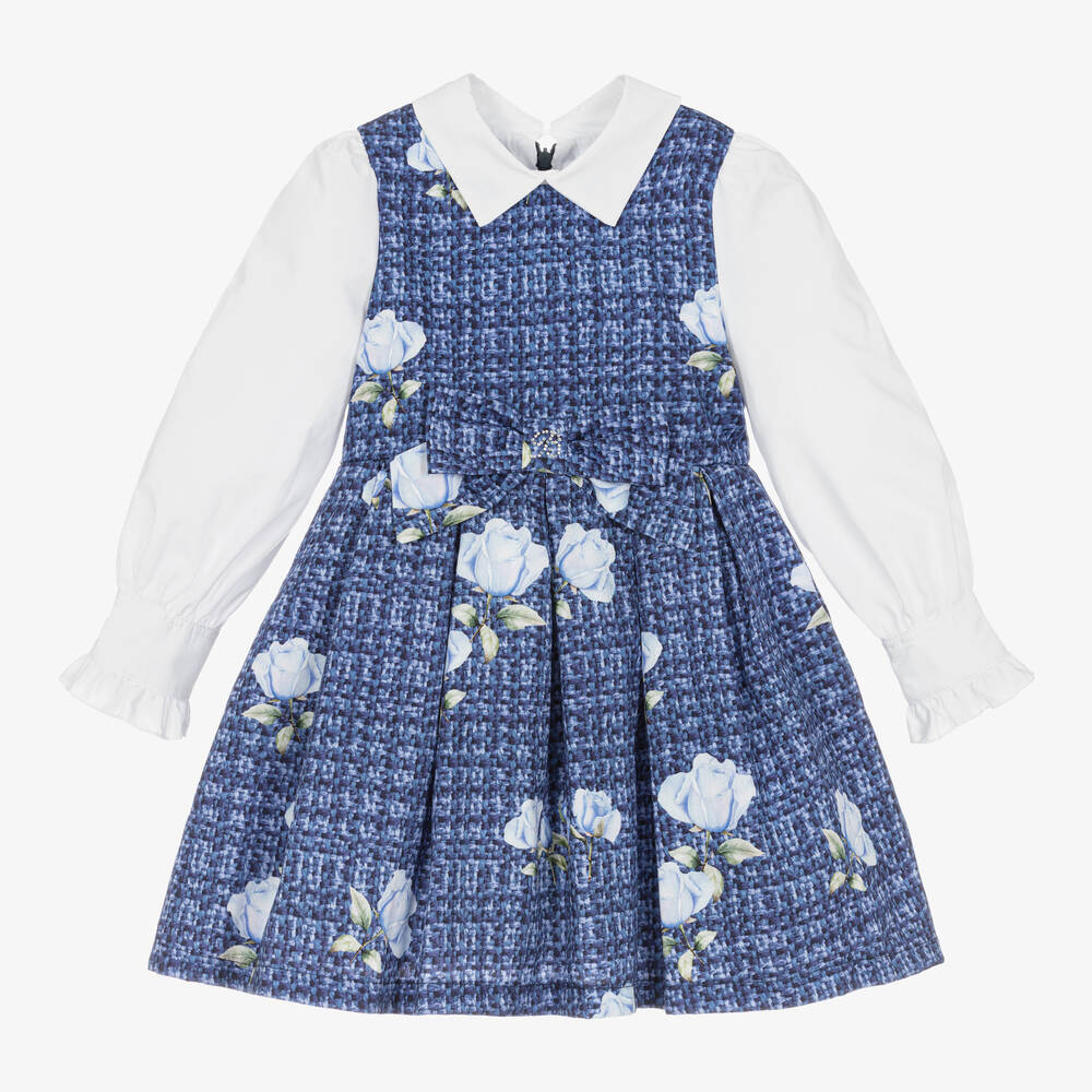 Balloon Chic - Girls Blue Organic Cotton Rose Dress | Childrensalon