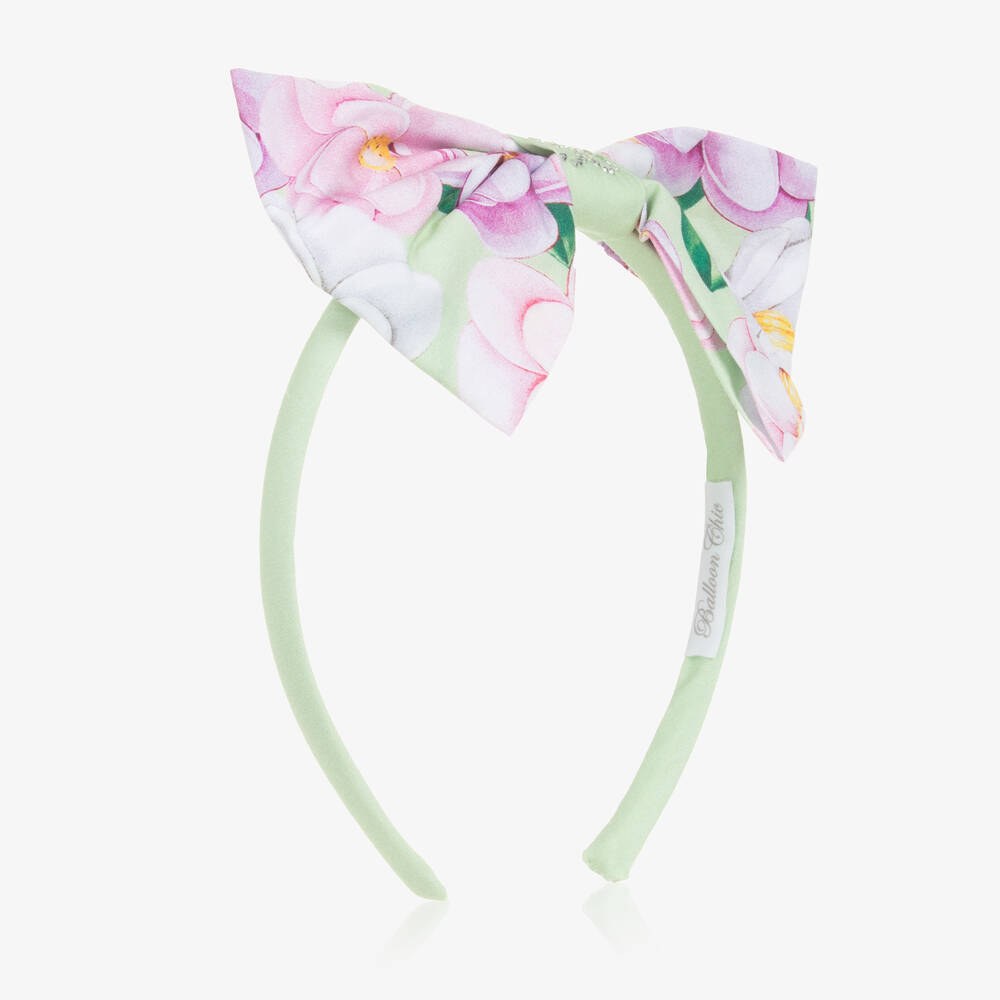 Balloon Chic - Girls Green Floral Bow Hairband | Childrensalon