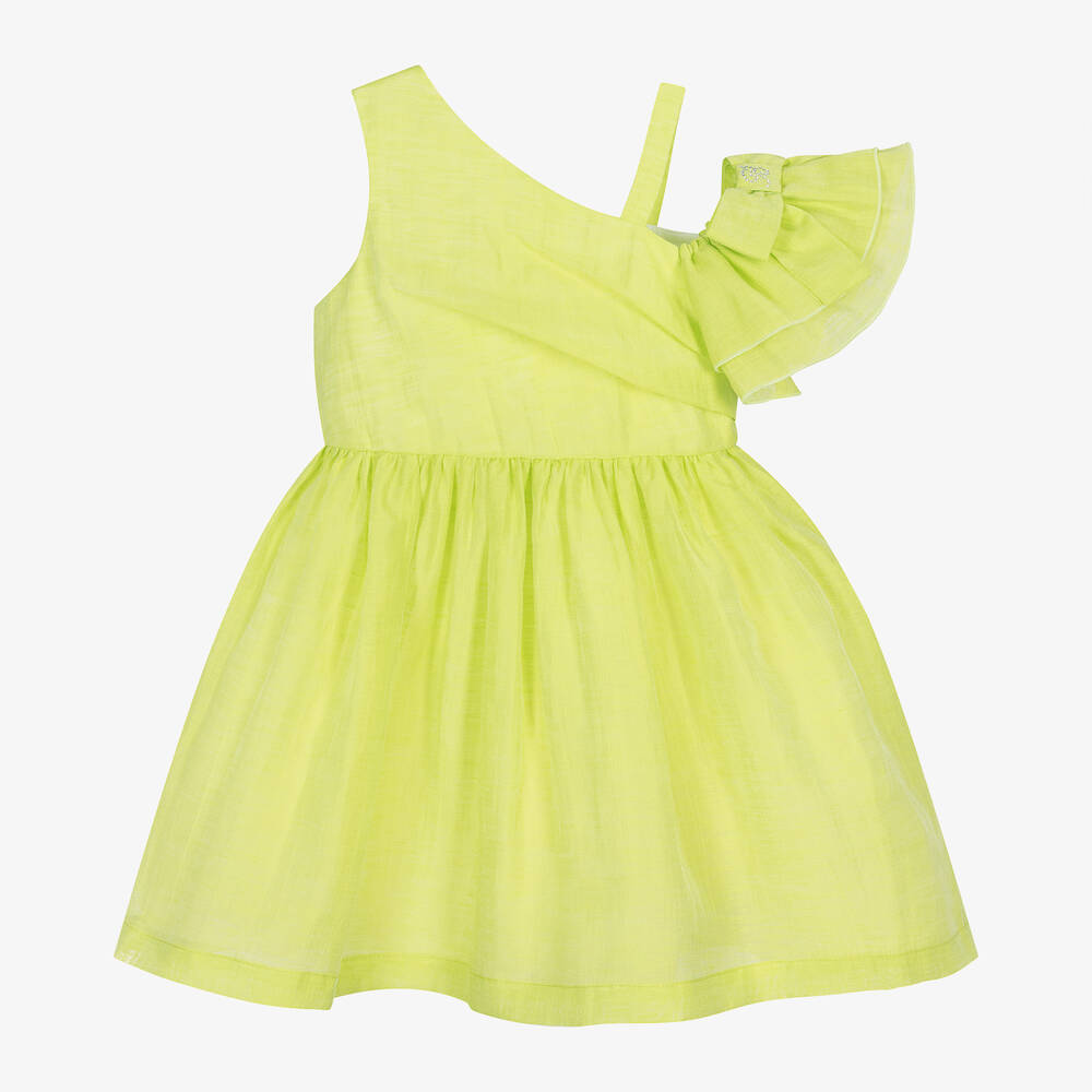 Balloon Chic - Girls Green Linen Dress | Childrensalon