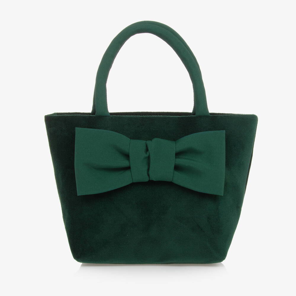 Balloon Chic - Girls Green Velvet Bow Handbag (20cm) | Childrensalon