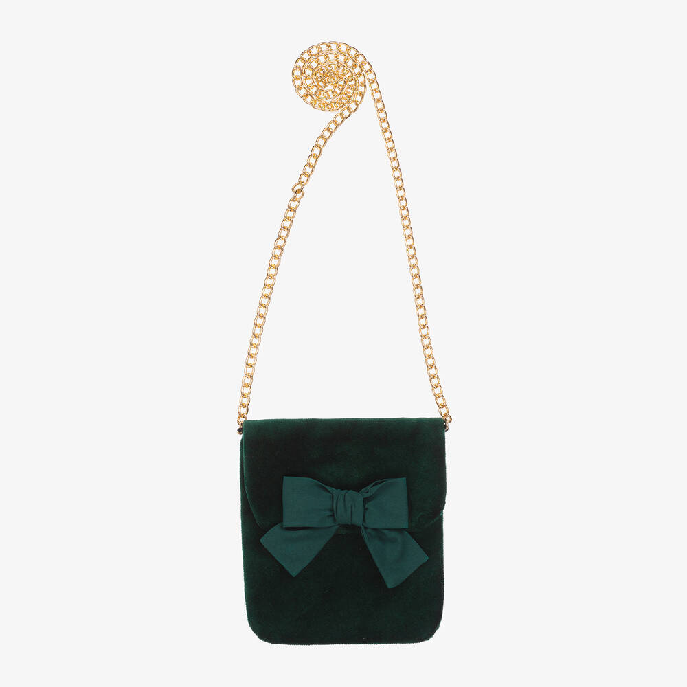Balloon Chic - Girls Green Velvet Shoulder Bag (13cm) | Childrensalon