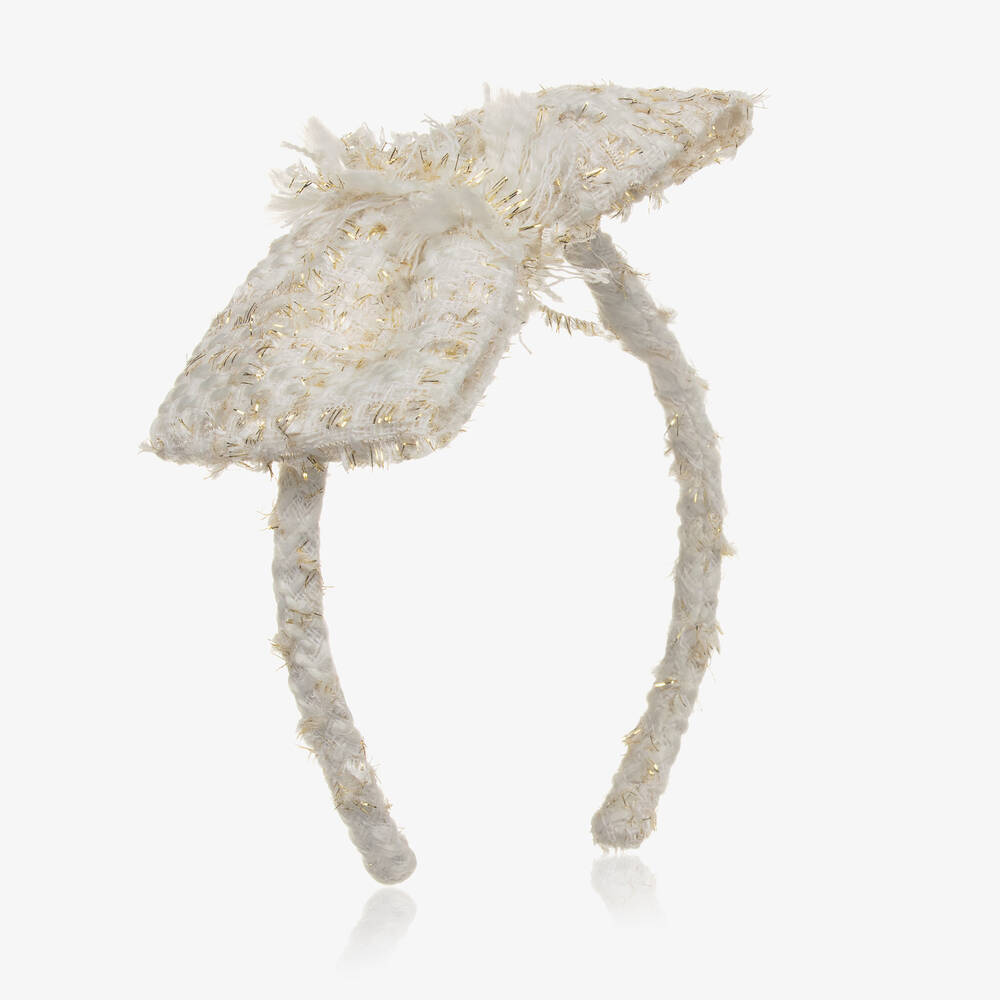 Balloon Chic - Girls Ivory & Gold Tweed Hairband | Childrensalon