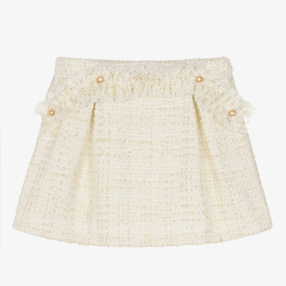 Balloon Chic - Girls Ivory & Gold Tweed Skirt | Childrensalon