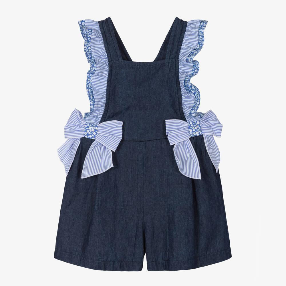 Balloon Chic - Girls Navy Blue Cotton Dungaree Shorts | Childrensalon
