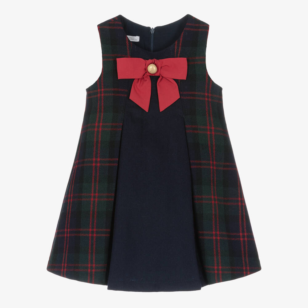 Balloon Chic - Girls Navy Blue & Green Tartan Dress | Childrensalon