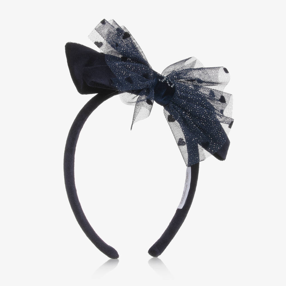 Balloon Chic - Girls Navy Blue Velvet Bow Hairband | Childrensalon