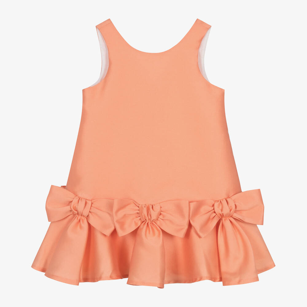 Balloon Chic - فستان قطن ساتين لون برتقالي مزين بفيونكات | Childrensalon