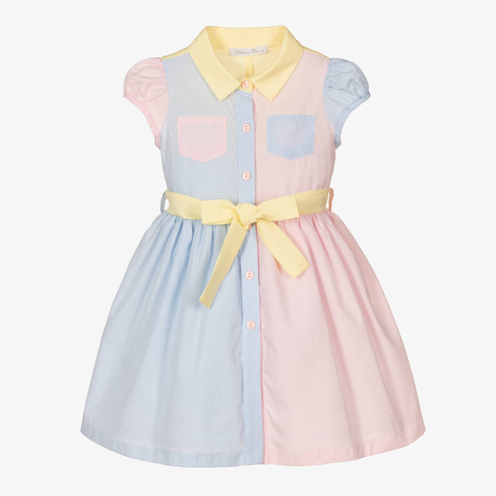 Balloon Chic Babies' Girls Pink & Blue Cotton Gingham Dress