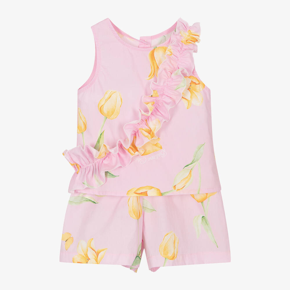 Balloon Chic - Розовая блузка и шорты из хлопка с цветами для девочек | Childrensalon