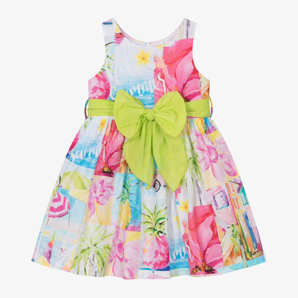 Balloon Chic - Girls Pink Cotton Holiday Print Dress | Childrensalon