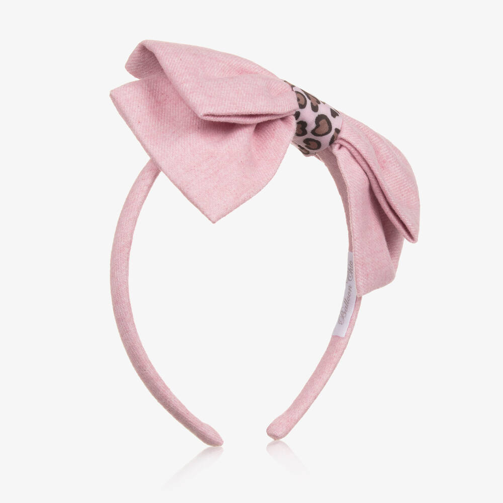 Balloon Chic - Girls Pink Cotton Leopard Print Hairband  | Childrensalon