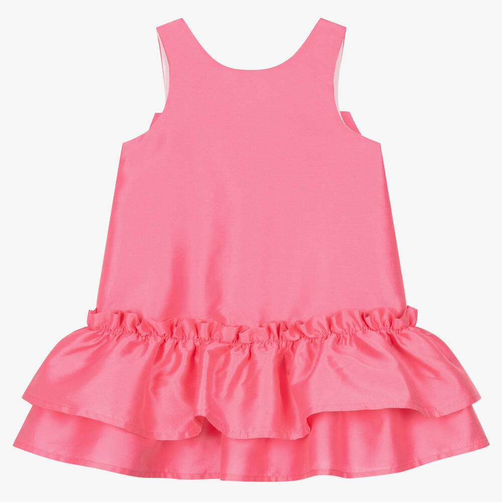 Balloon Chic Babies' Girls Pink Cotton & Silk Bow Dress