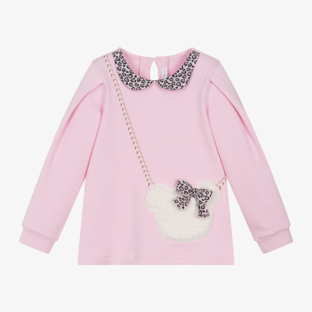 Balloon Chic - Girls Pink Cotton Teddy Bag Top | Childrensalon