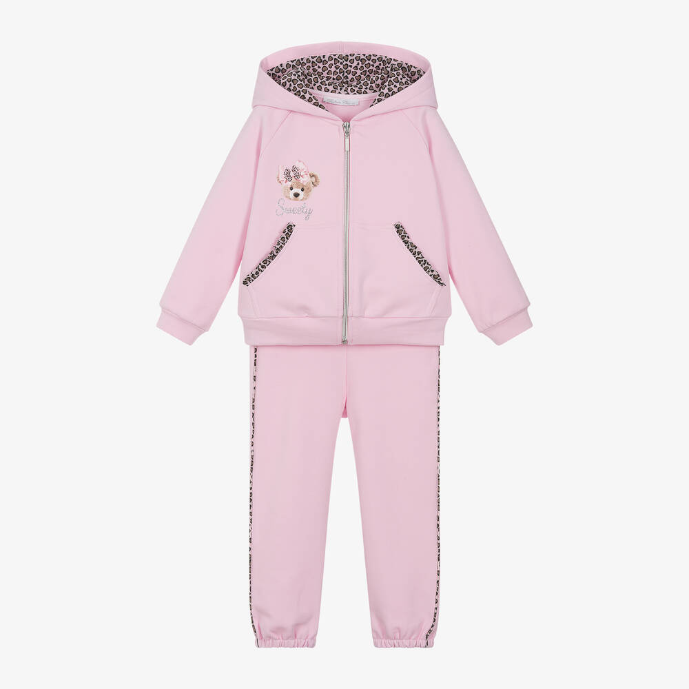 Balloon Chic - Girls Pink Cotton Teddy Tracksuit | Childrensalon