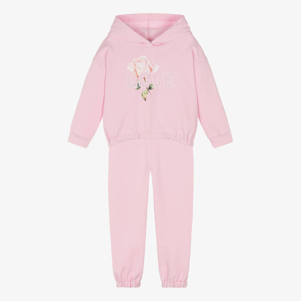 Balloon Chic - Girls Pink Cotton Tracksuit | Childrensalon