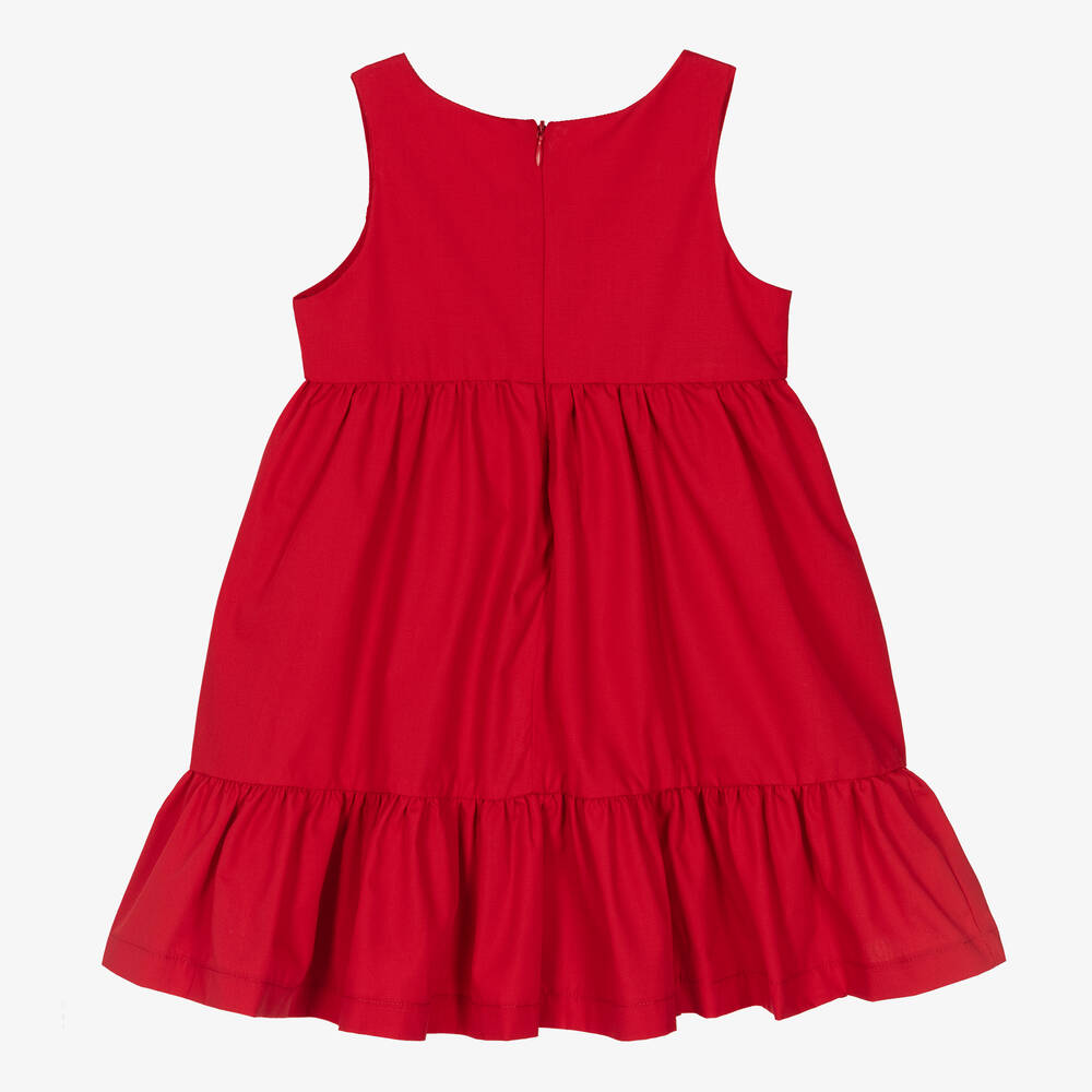 Balloon Chic - Girls Red Cotton Bow Dress | Childrensalon