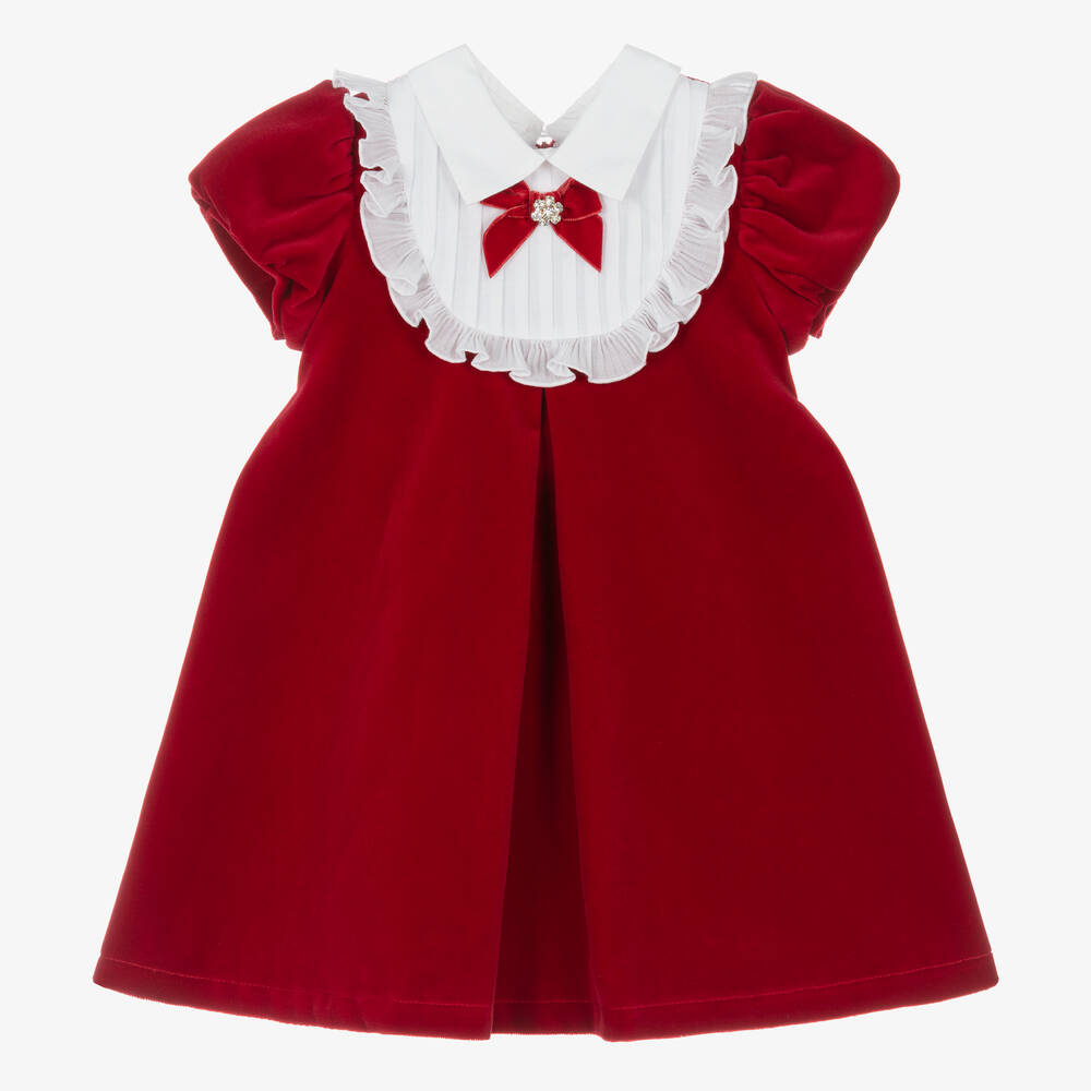 Balloon Chic - فستان قطن مخمل مزين بكشكش لون أحمر | Childrensalon